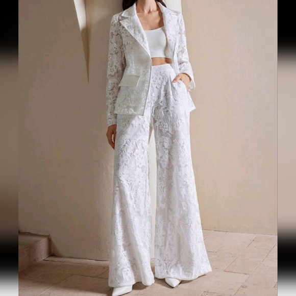 Elegant Sheer Fabric Embroidered Sequined Translucent Blazer Suit,Autum - Picture 1 of 5